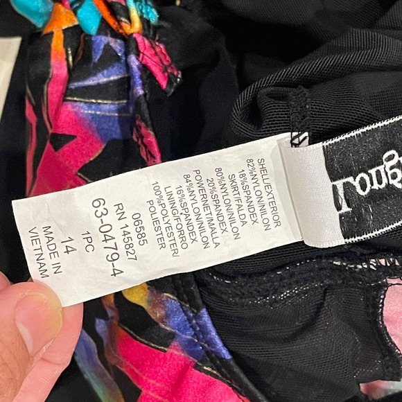 Longitude Black Tankini Swim Top Tie Front Abstract Print Size 14 - Picture 4 of 6